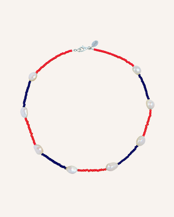 PATCHWORK SILVER RED/BLUE NECKLACE
